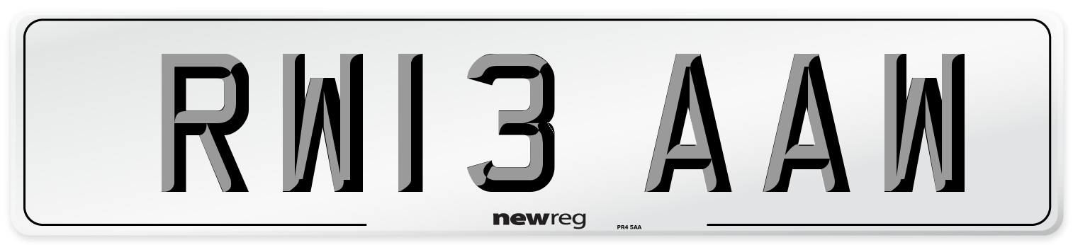 RW13 AAW Number Plate from New Reg